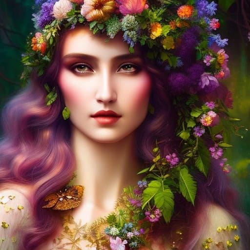 Nature Goddess Portrait in Hyperdetailed Digital Art Style