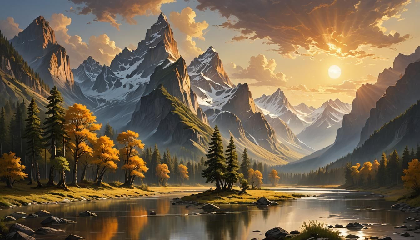 Majestic Mountain Range at Sunrise: A Wilderness Scene