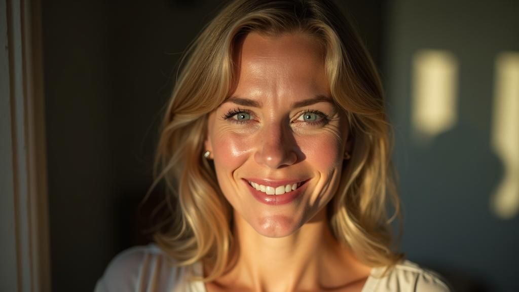 Radiant Woman with Blue Eyes in Film Noir Style