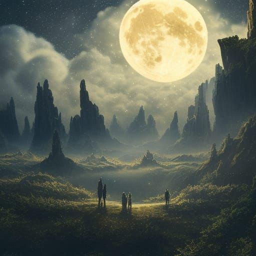 Ethereal Fantasy: Night Sky with Full Moon and Stars