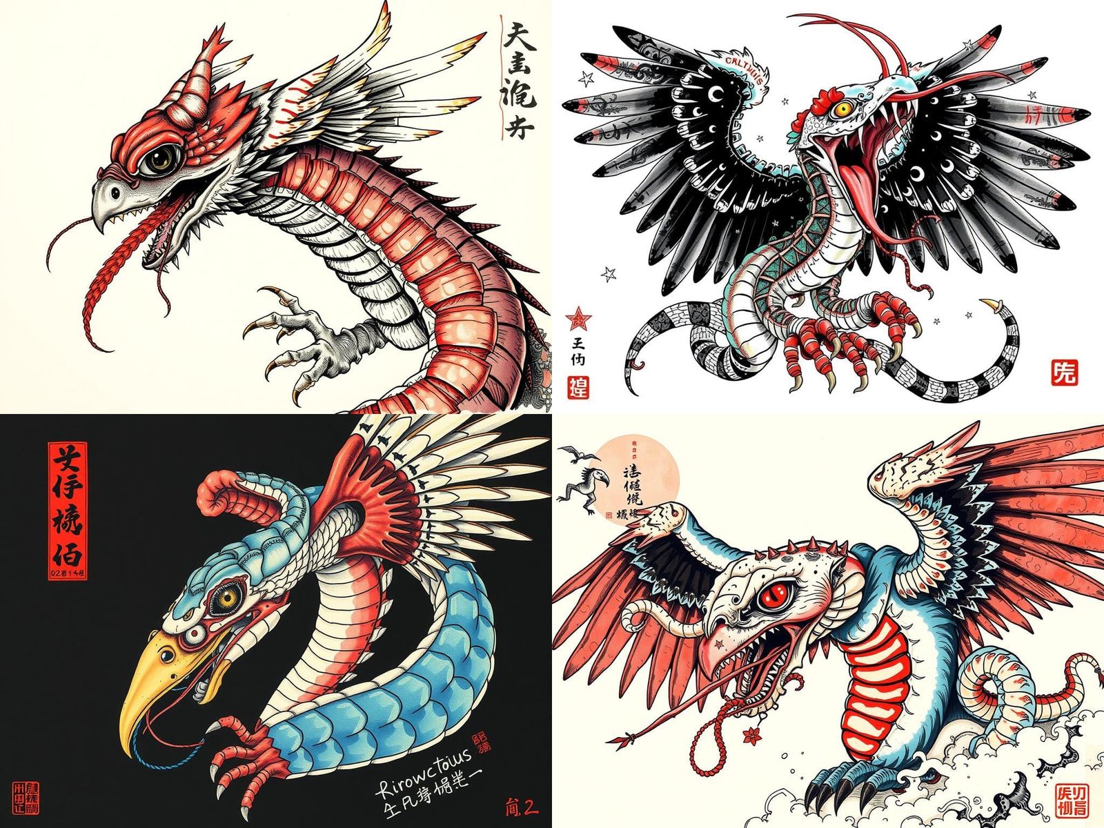 Japanese Horror Hybrid Creature in Ink Illustration