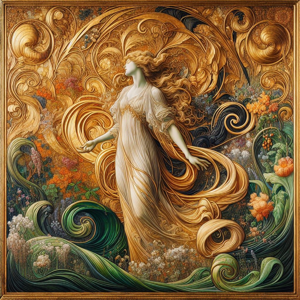 Art Nouveau Woman with Gold Leaf Accents
