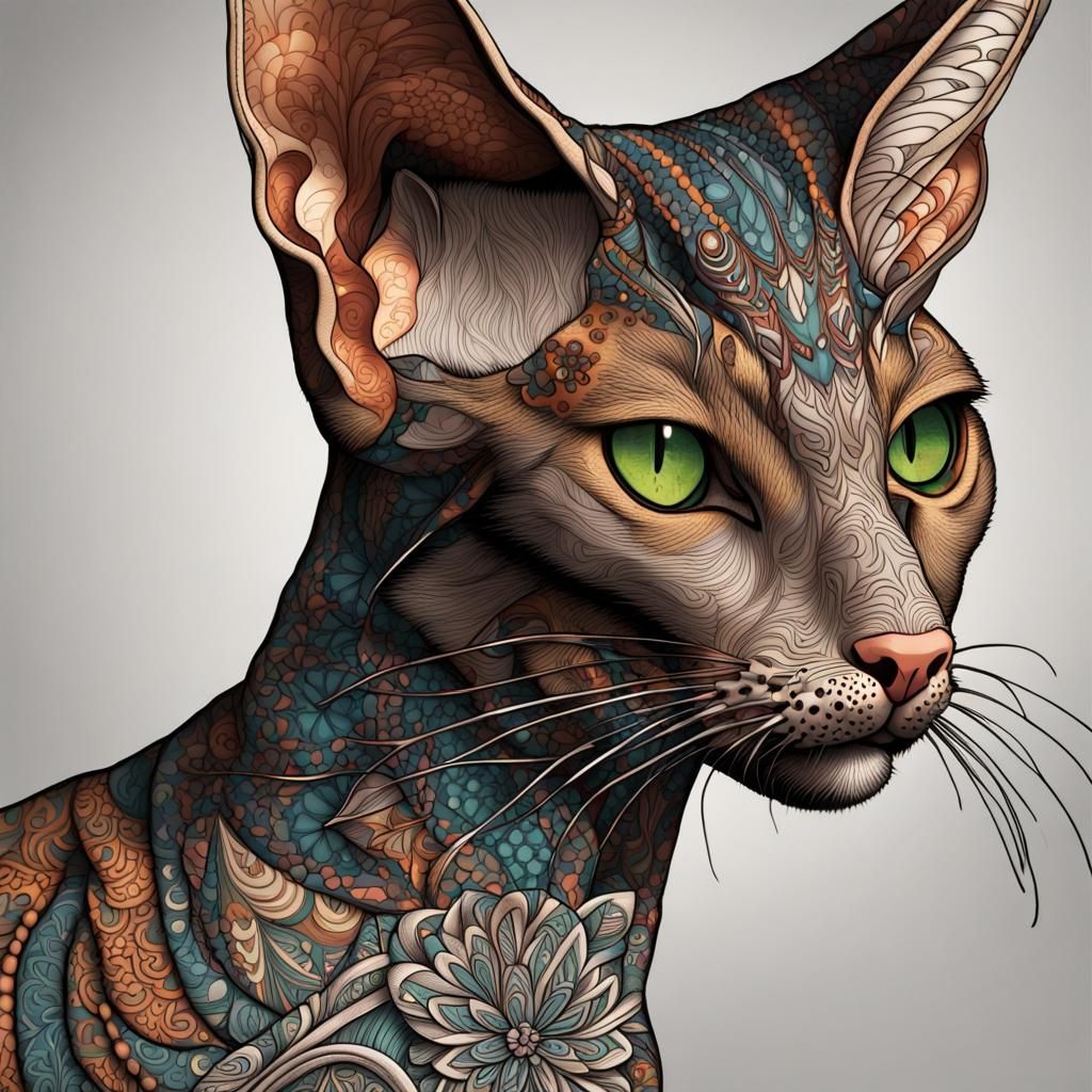 Zentangle Oriental Shorthair Cat Portrait