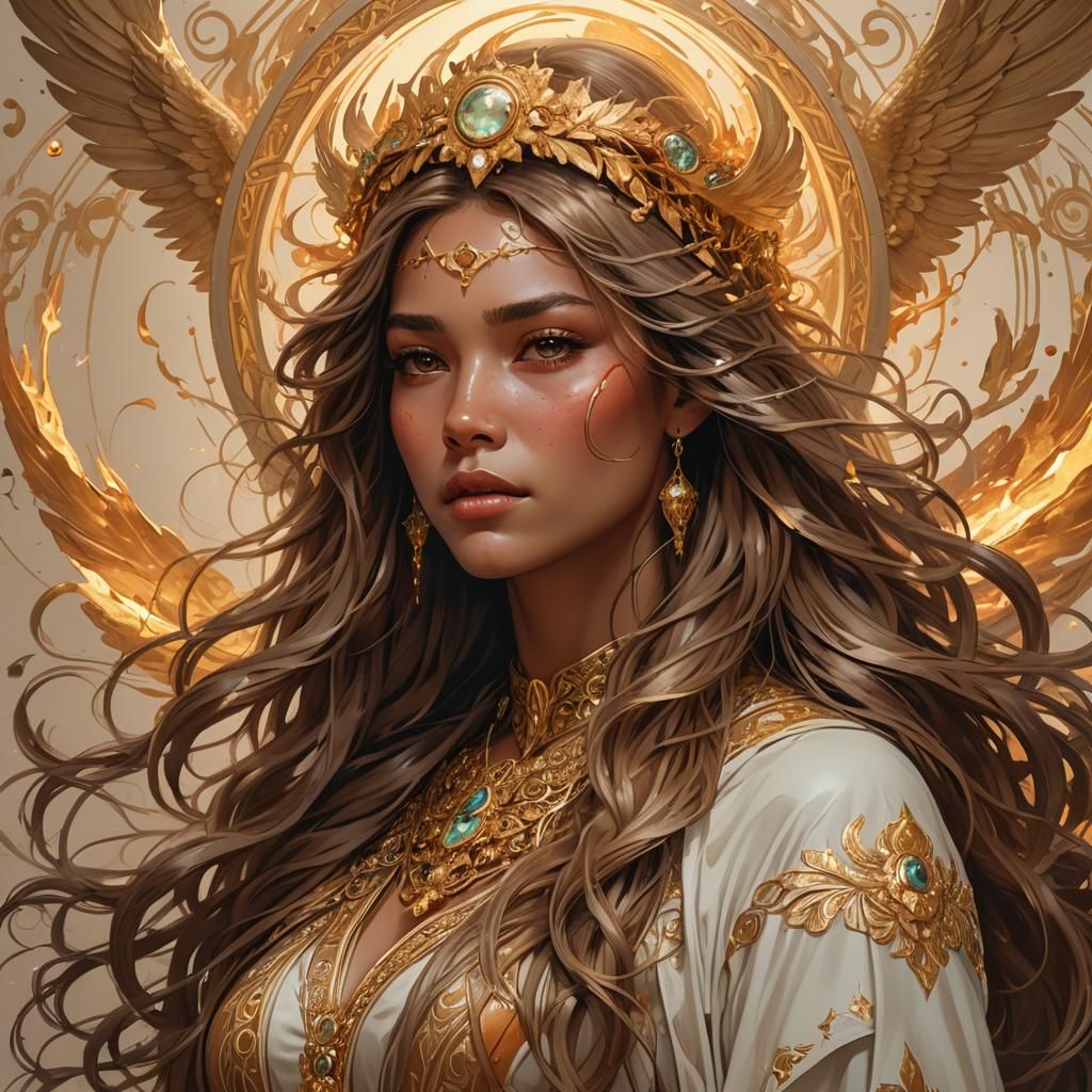 Crying Woman with Golden Halo: Hyperdetailed Portrait