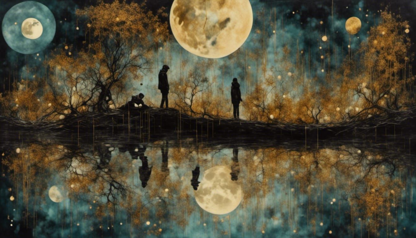 Surreal Moonlit Landscape in Melting Oil on Canvas