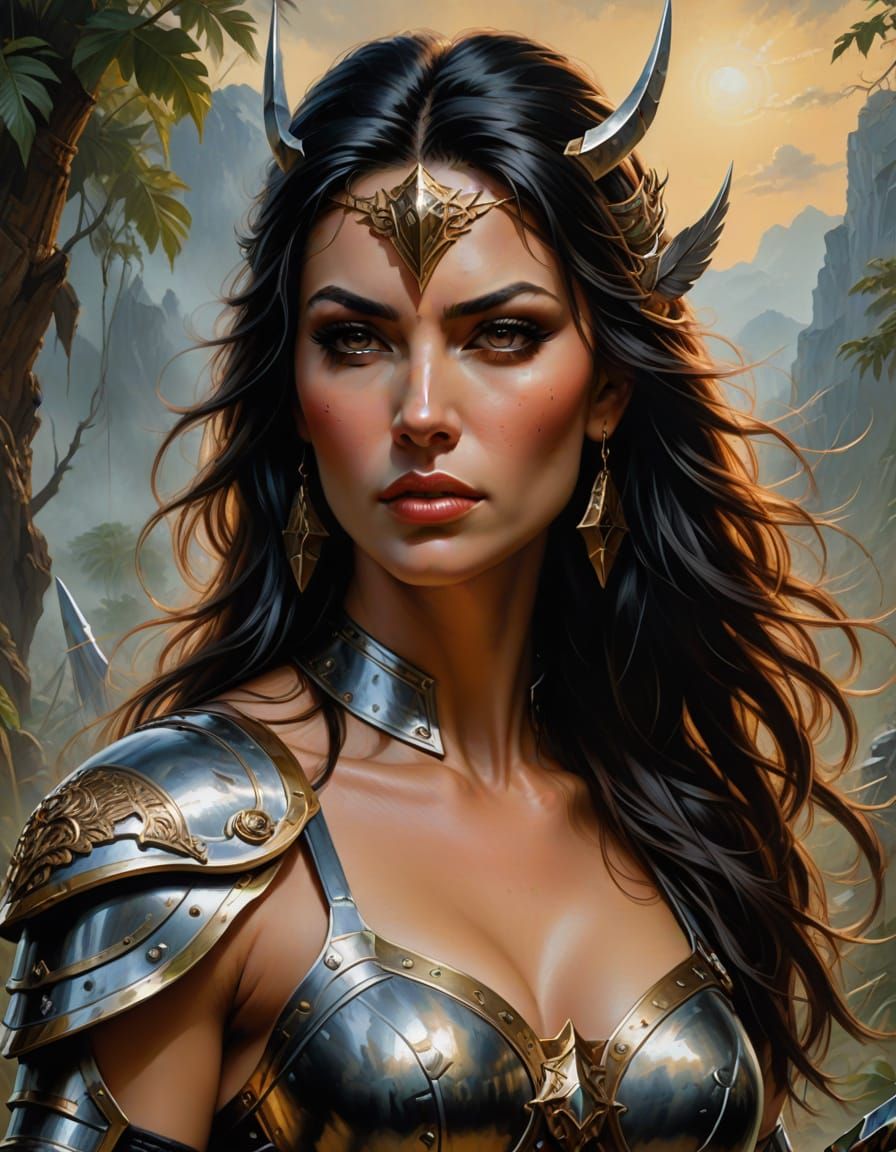 Fantasy Female Warrior in Oil Painting