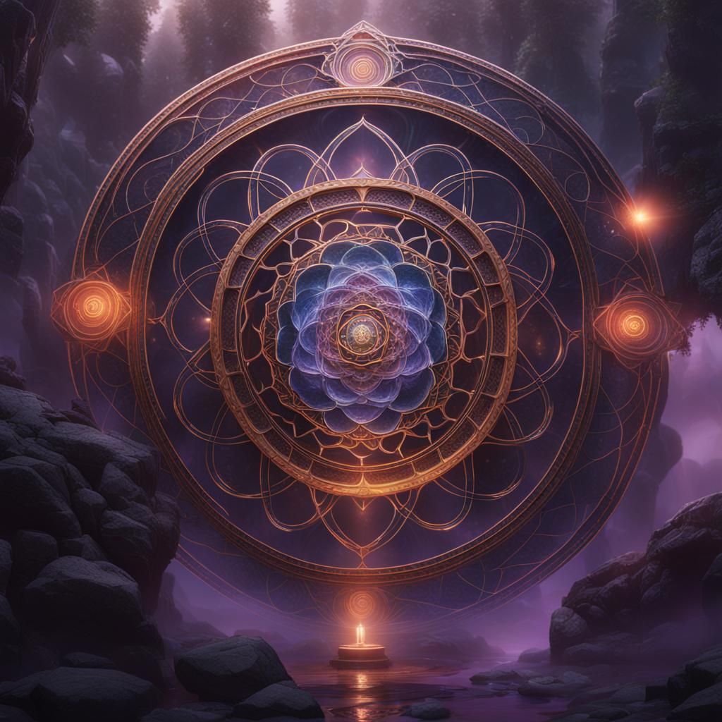 Sacred Geometry with Swirling Mist in Deep Color