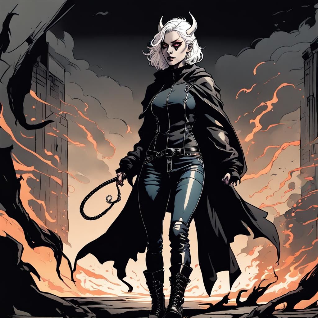 Tiefling Exposes Belly Button in Comic Book Art Style