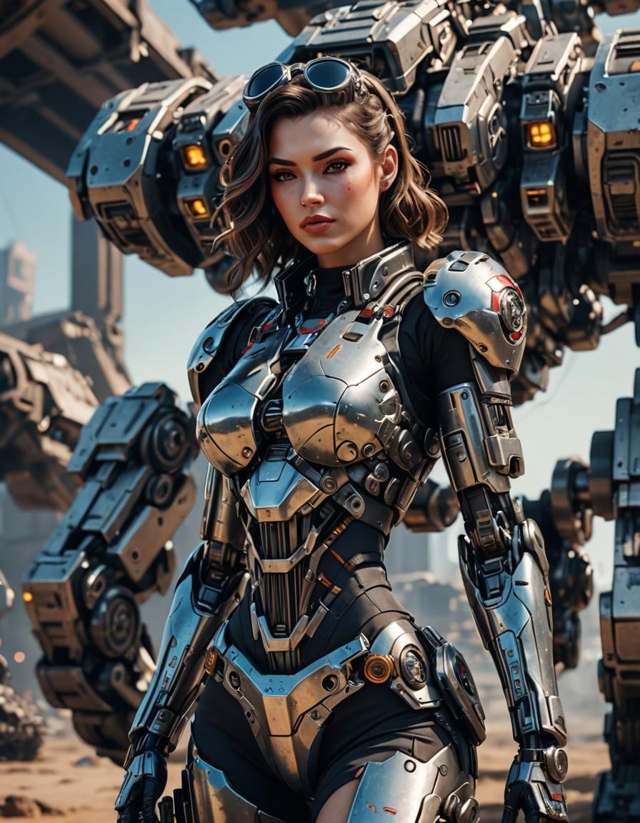 Futuristic Military Pin-Up Girl in Sci-Fi Setting