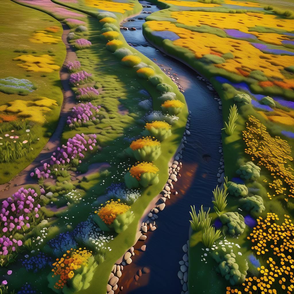 Aerial View of Multicolored Wildflower Meadow