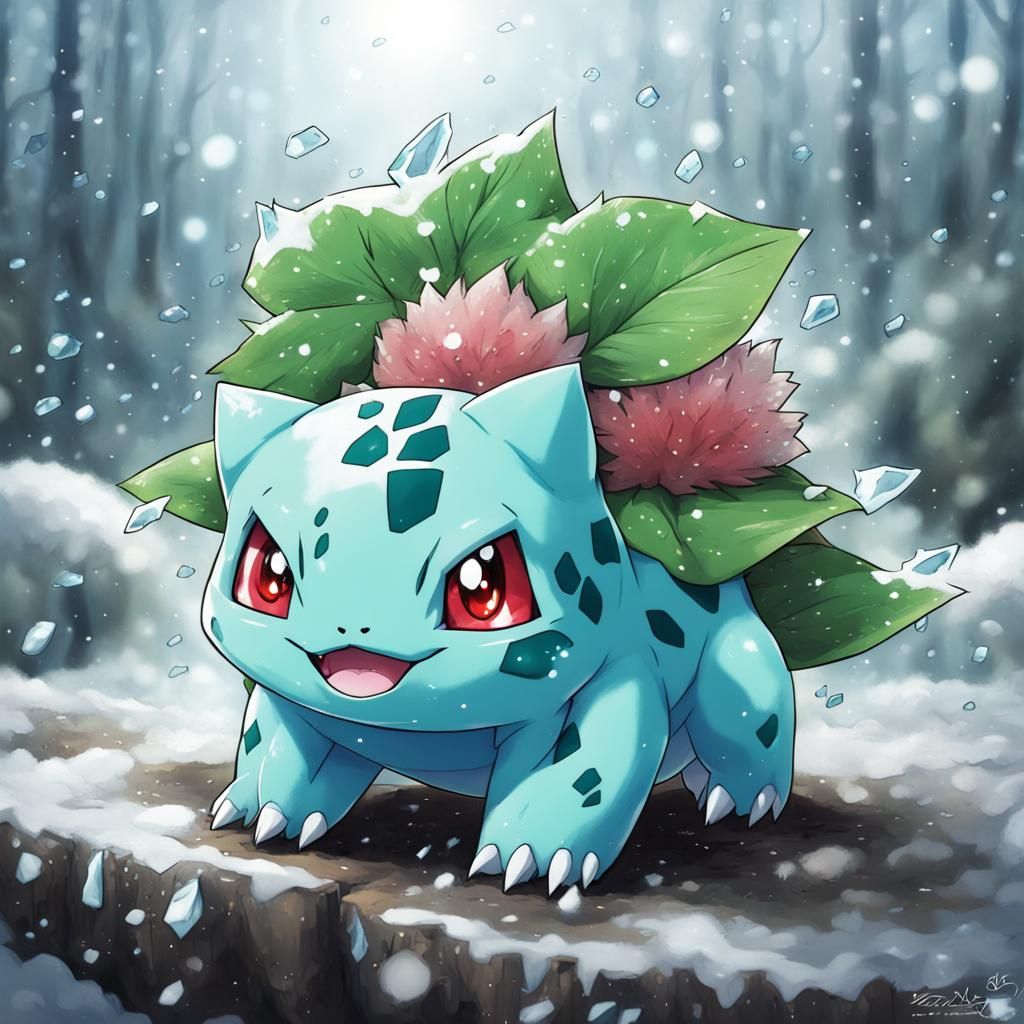 Ice Bulbasaur in Anime Key Visual Style