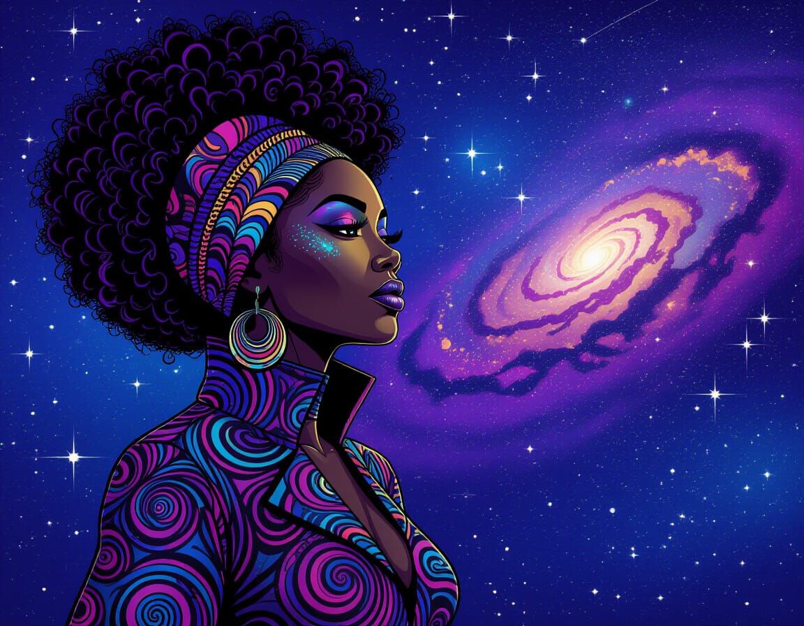 Afrofuturistic Woman in Cosmic Graffiti Style