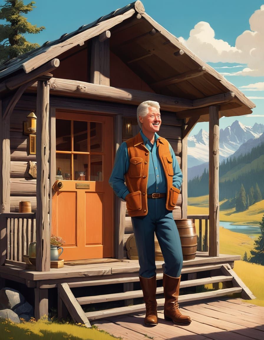 Bill Clinton as Mid-Century Mountain Man in Cozy Cabin