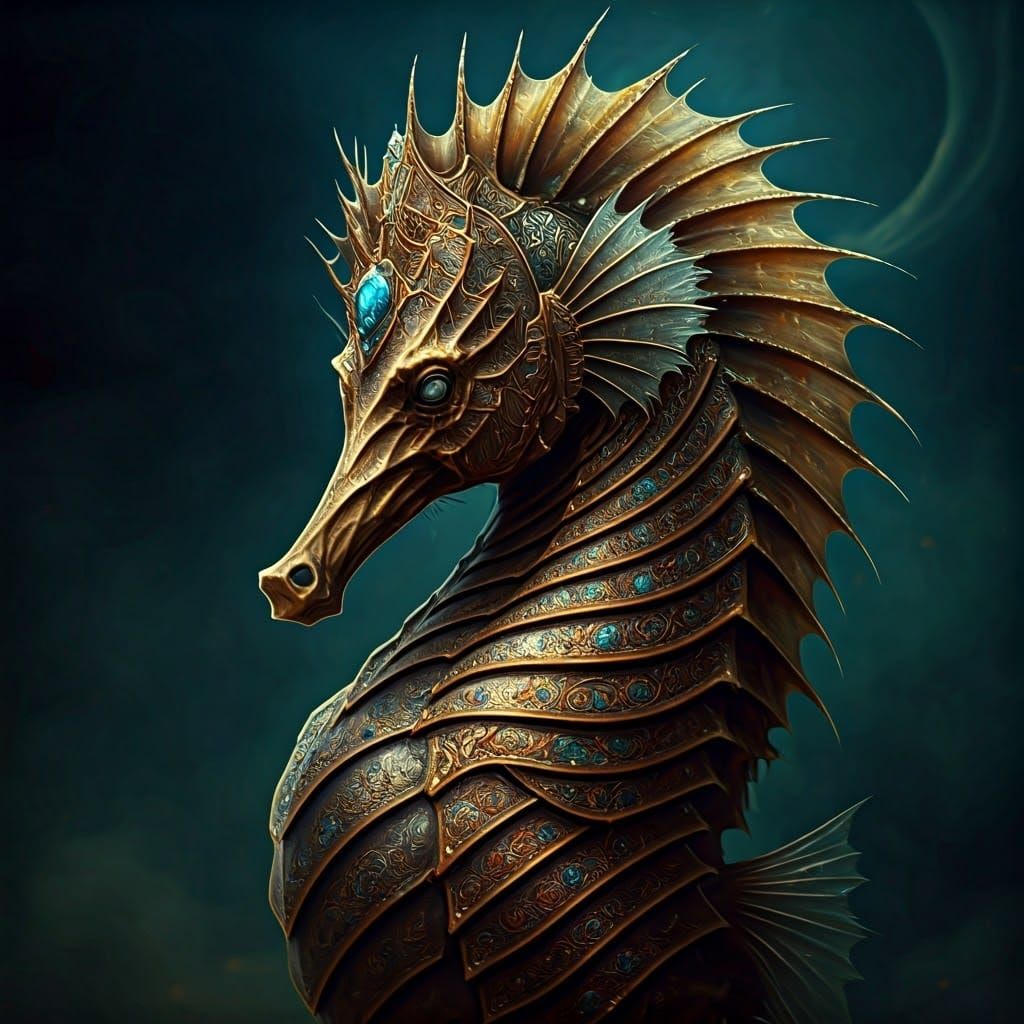 Epic Digital Matte Painting of a Majestic Seahorse in Jewele...