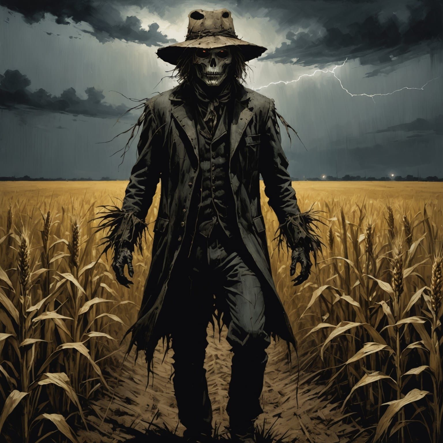 Scarecrow in Lightning-Struck Cornfield, Comic Art