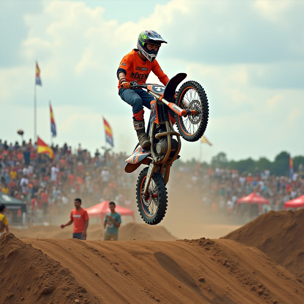 Boy's Double Backflip on Dirt Bike Ramp