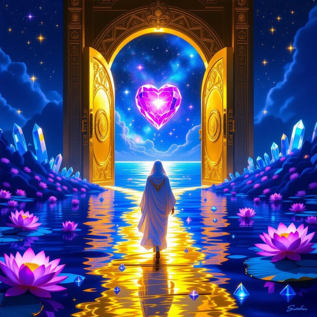 Crystalline Being Walks Cosmic Path to Infinity