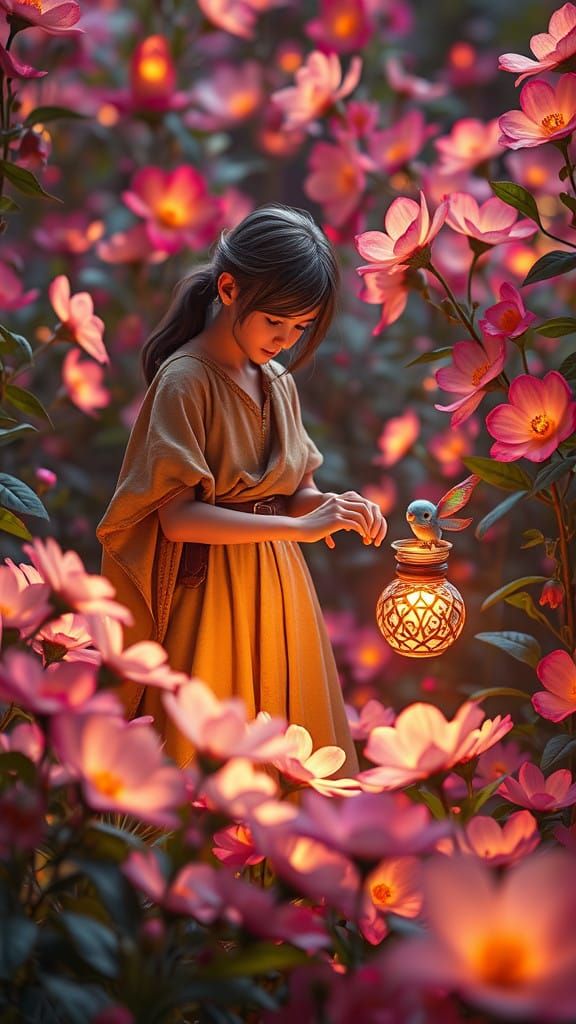 Glowing Garden of Eternal Bloom in Vibrant, Ethereal Beauty