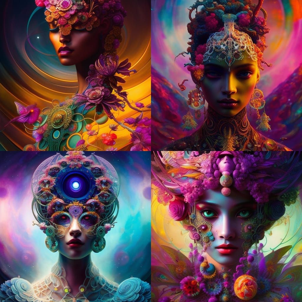 Filigree Alien Portrait Playing Music, Highly Detailed