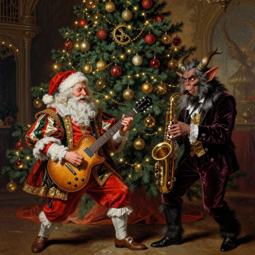 Santa Claus and Krampus Rock Out in Baroque Style