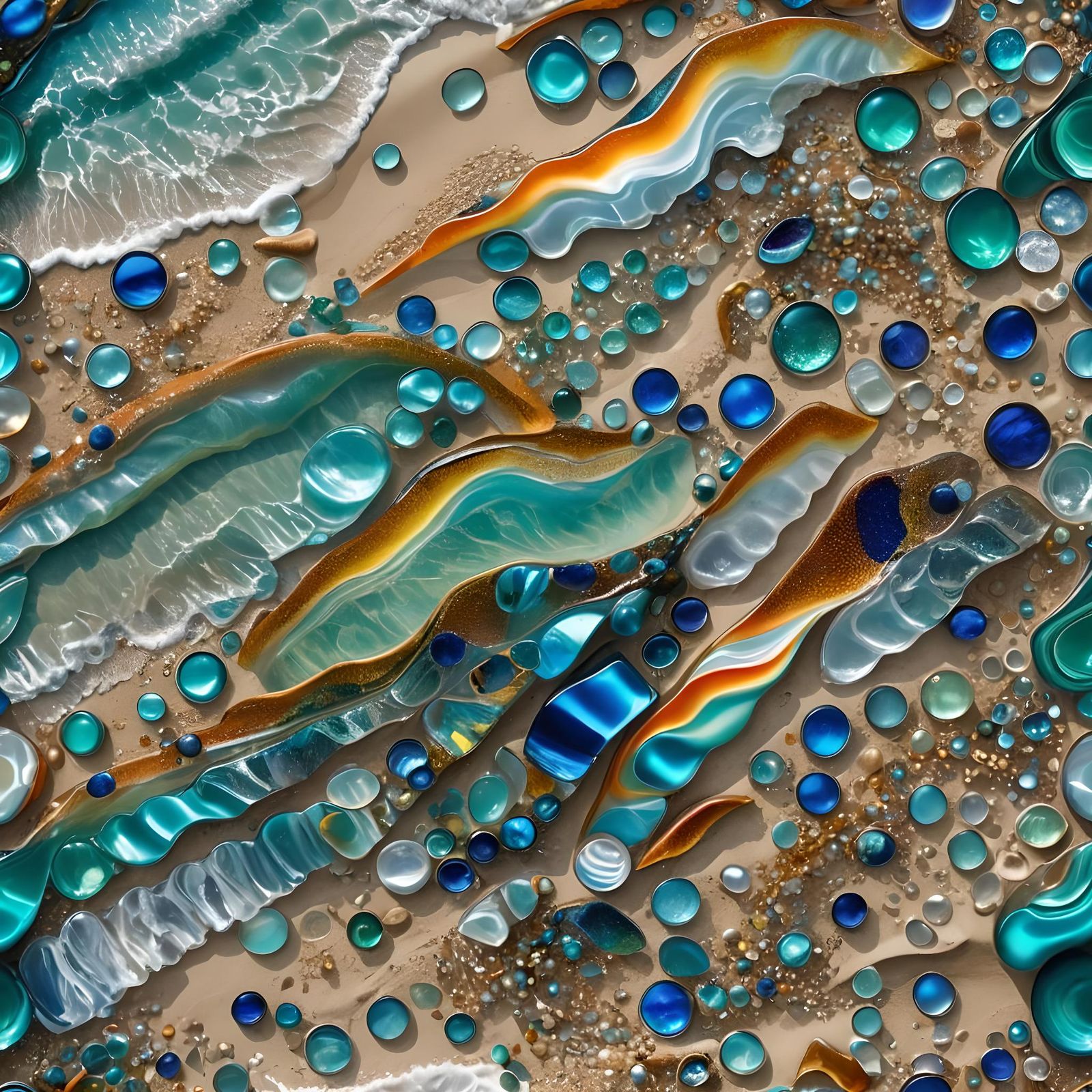 Vibrant Ocean Waves Mirroring Murano Glass Art