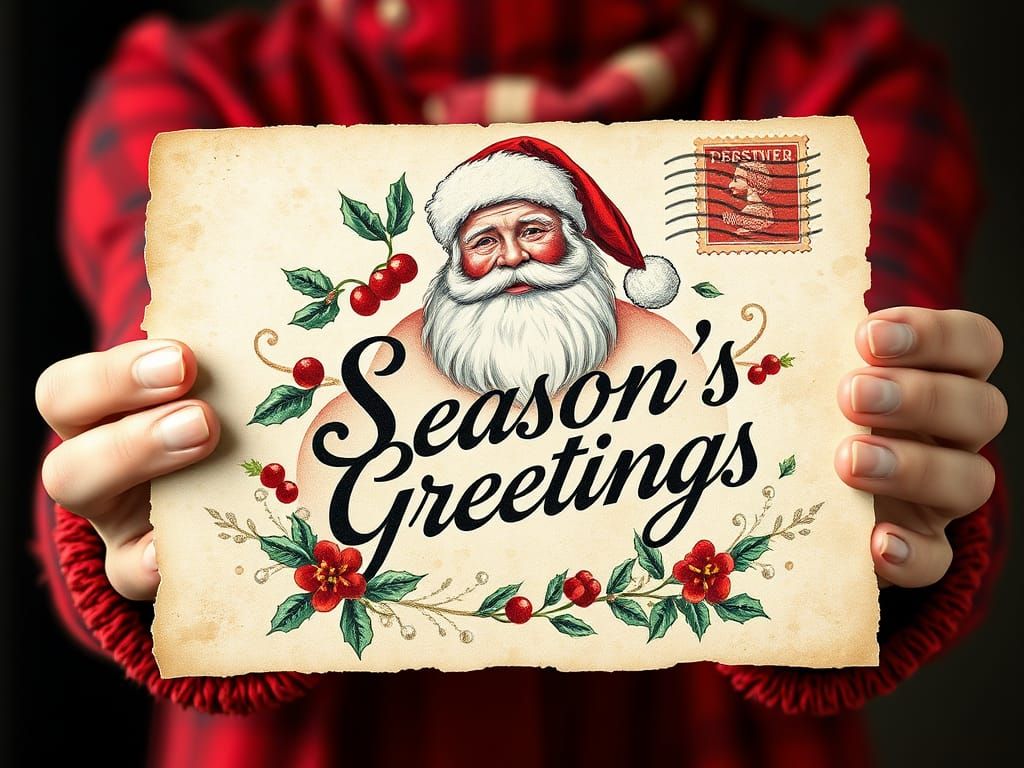 Vintage Holiday Postcard with Santa Claus Illustration