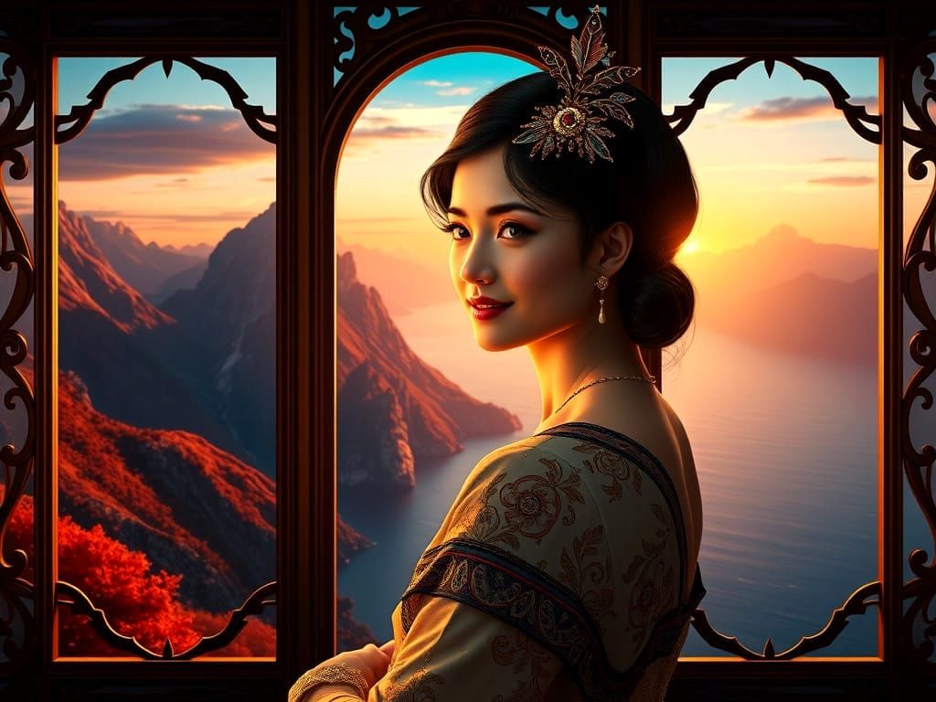 Ethereal Mountain Panorama from a Towering Estate