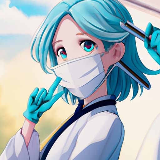Cute Blue-Haired Dentist in Anime Style