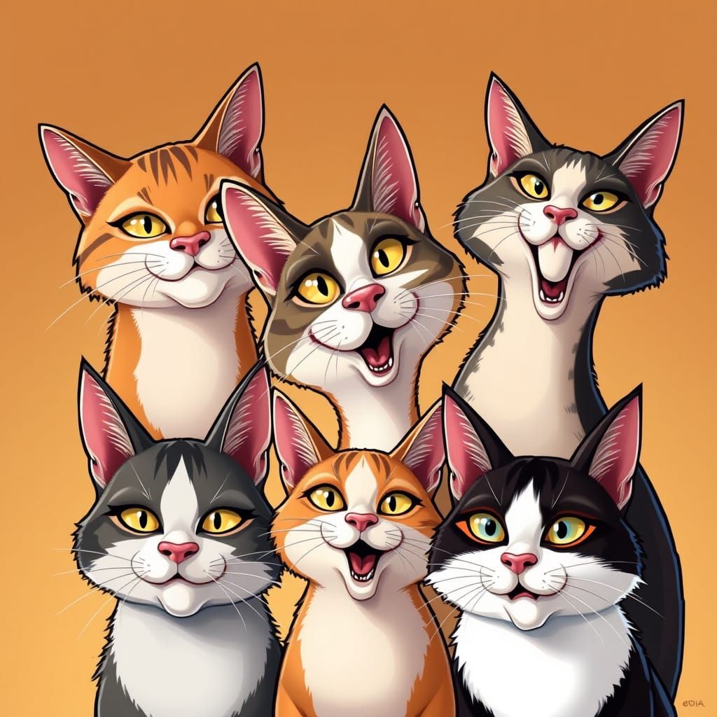 Playful Cat Caricatures in Comic Book Style