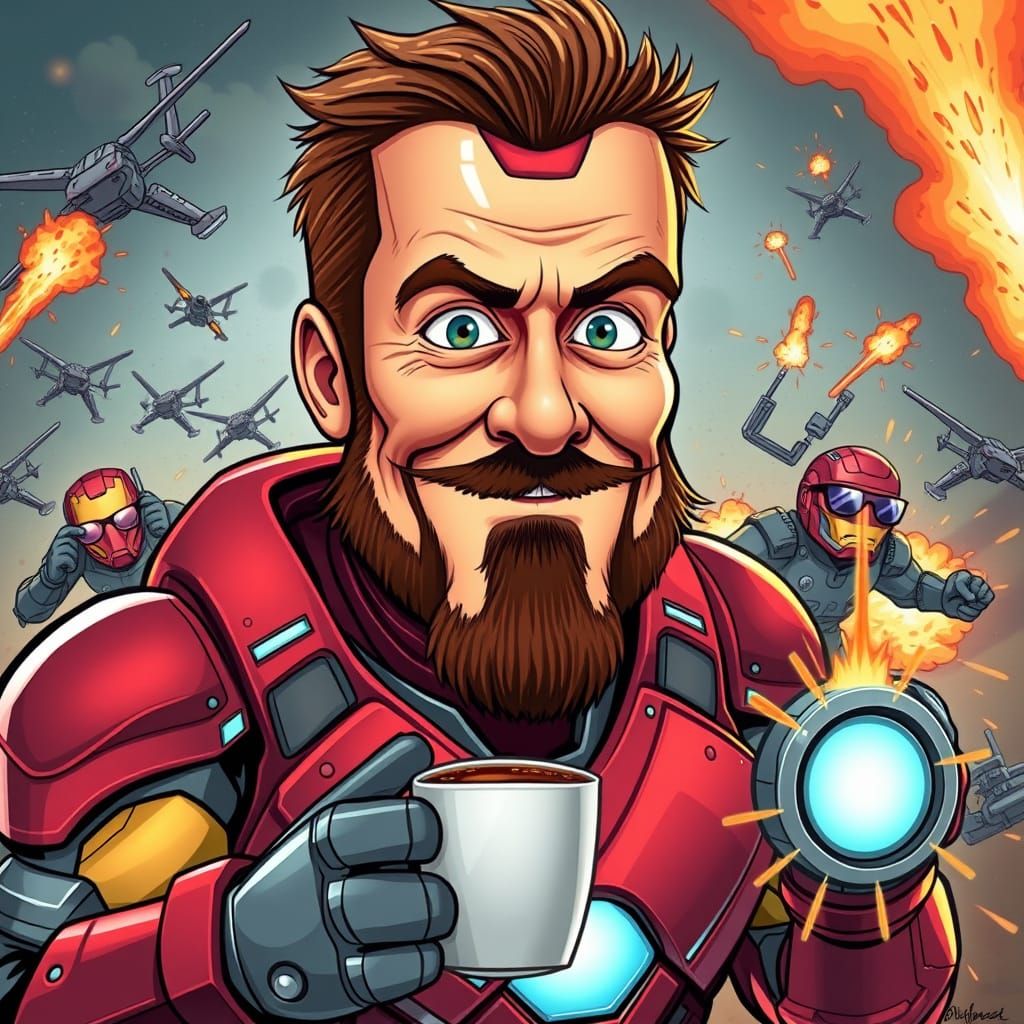 Humorous Iron Man Caricature in Comic Style
