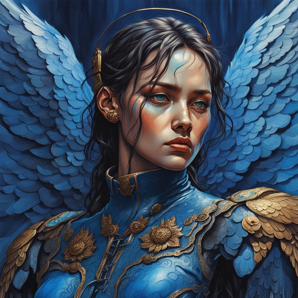 Blue Angel Portrait in Hyperrealistic Splash Art