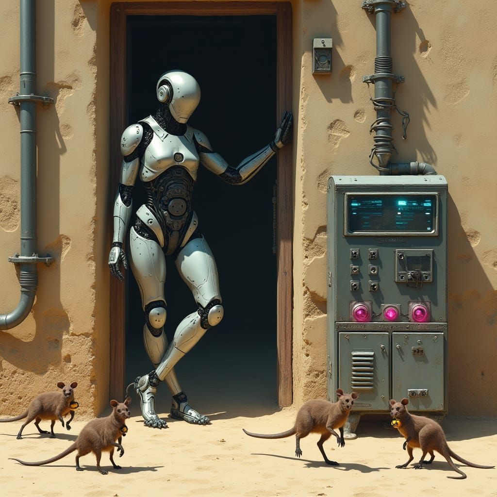 Humanoid Robot in Cyberpunk Setting