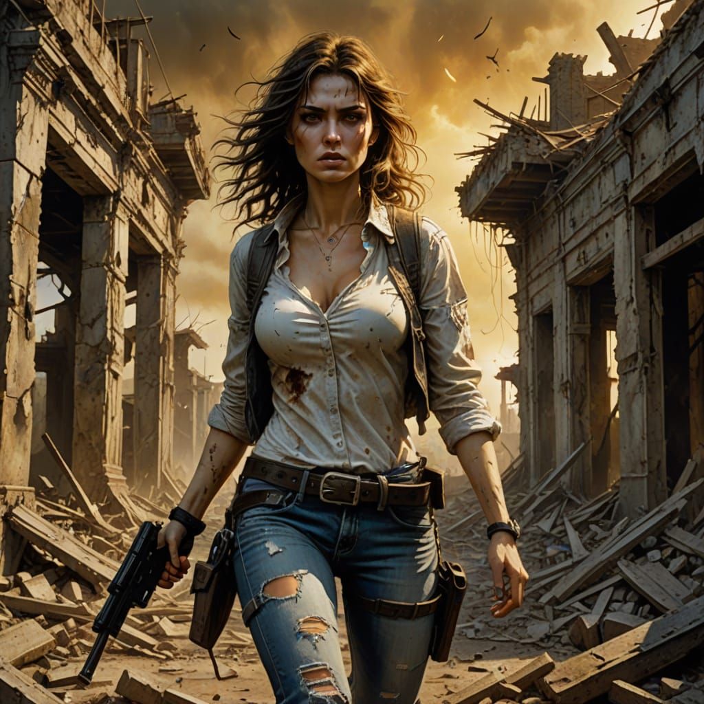 Wasteland Dweller Running Through Ruins