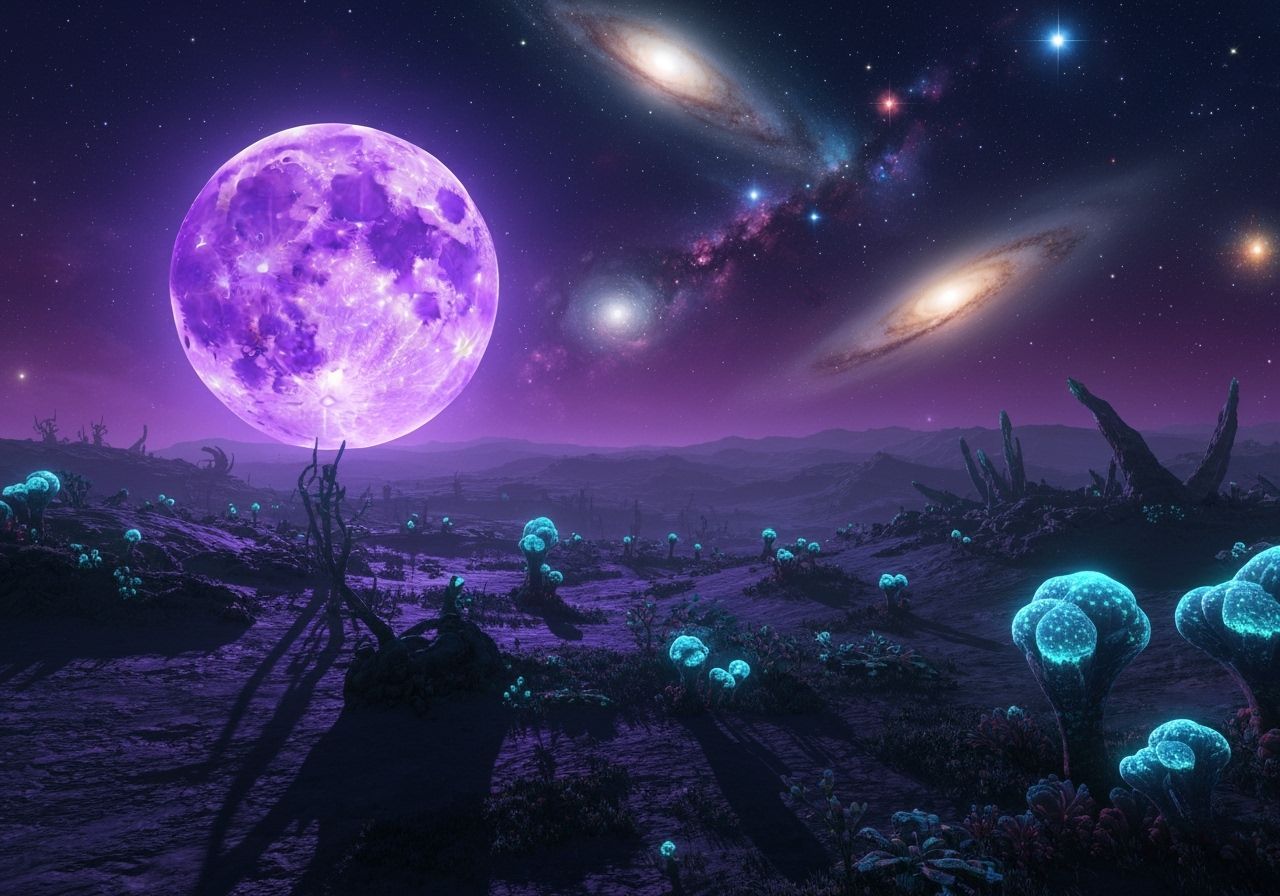 Surreal Alien Landscape Under Purple Moon