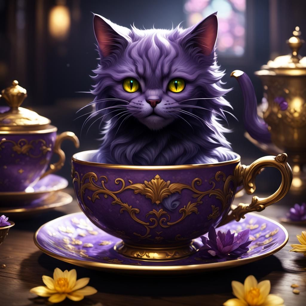 Cat in Teacup: Dark Fantasy Concept Art