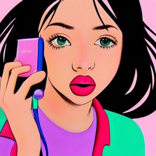 1990s Girl with Flip Phone: Video Game Art