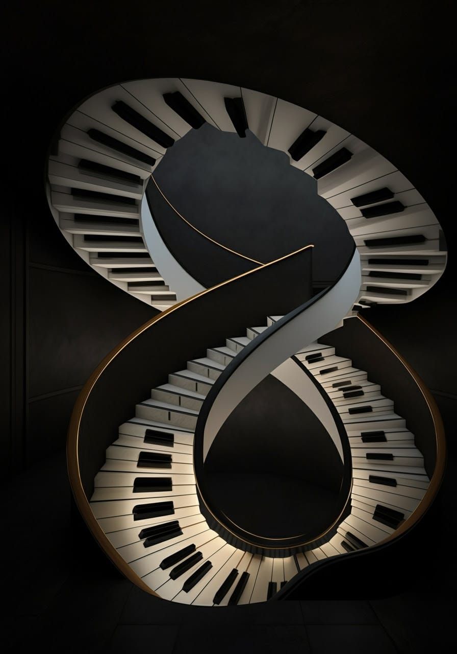Surreal Piano Keyboard Staircase in Impossible Geometry Styl...