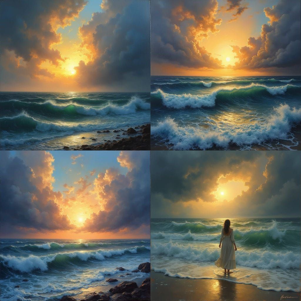 Dramatic Sunlight Bursts Through Stormy Ocean Clouds