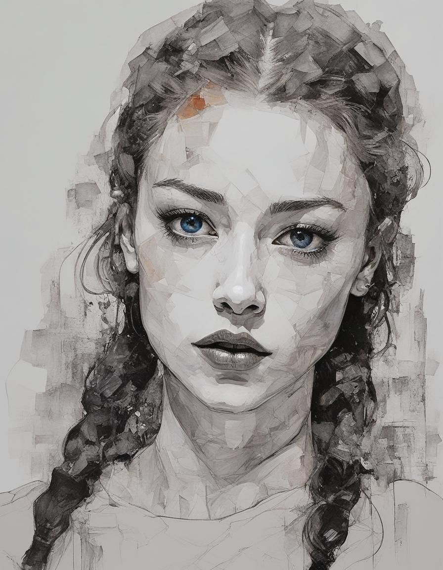 Elegant Goth Girl: Impasto Portrait in Klimt Style