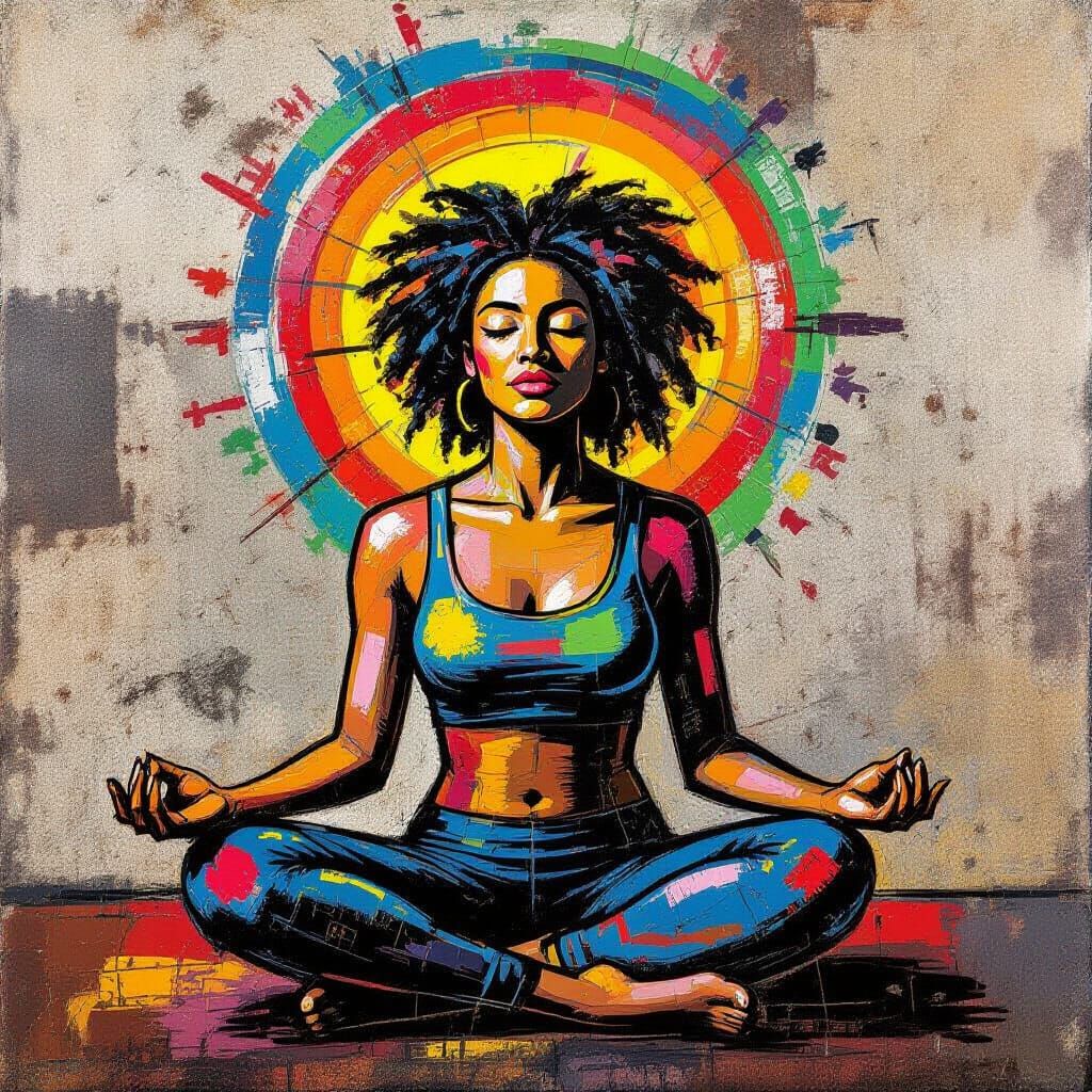 Meditative Woman with Healing Energy in Abstract Style