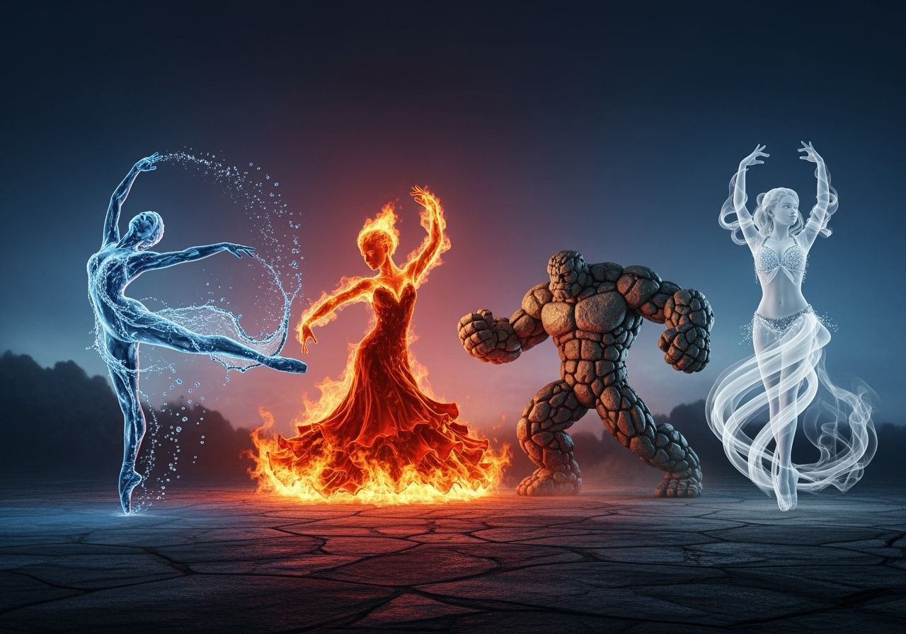 Four Elemental Dancers in Cinematic Fantasy Style