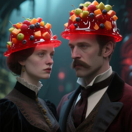 Elegant Couple with Fruit-Filled Gelatin Hats