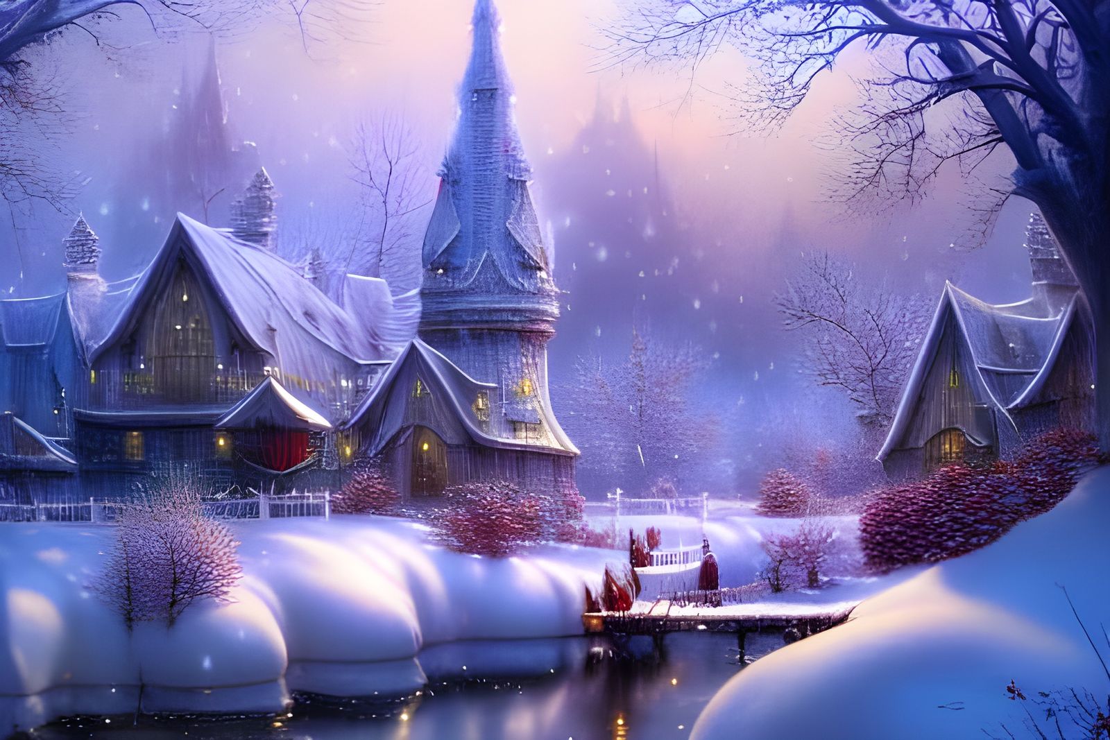 Winter Fantasy Landscape with Christmas Elements