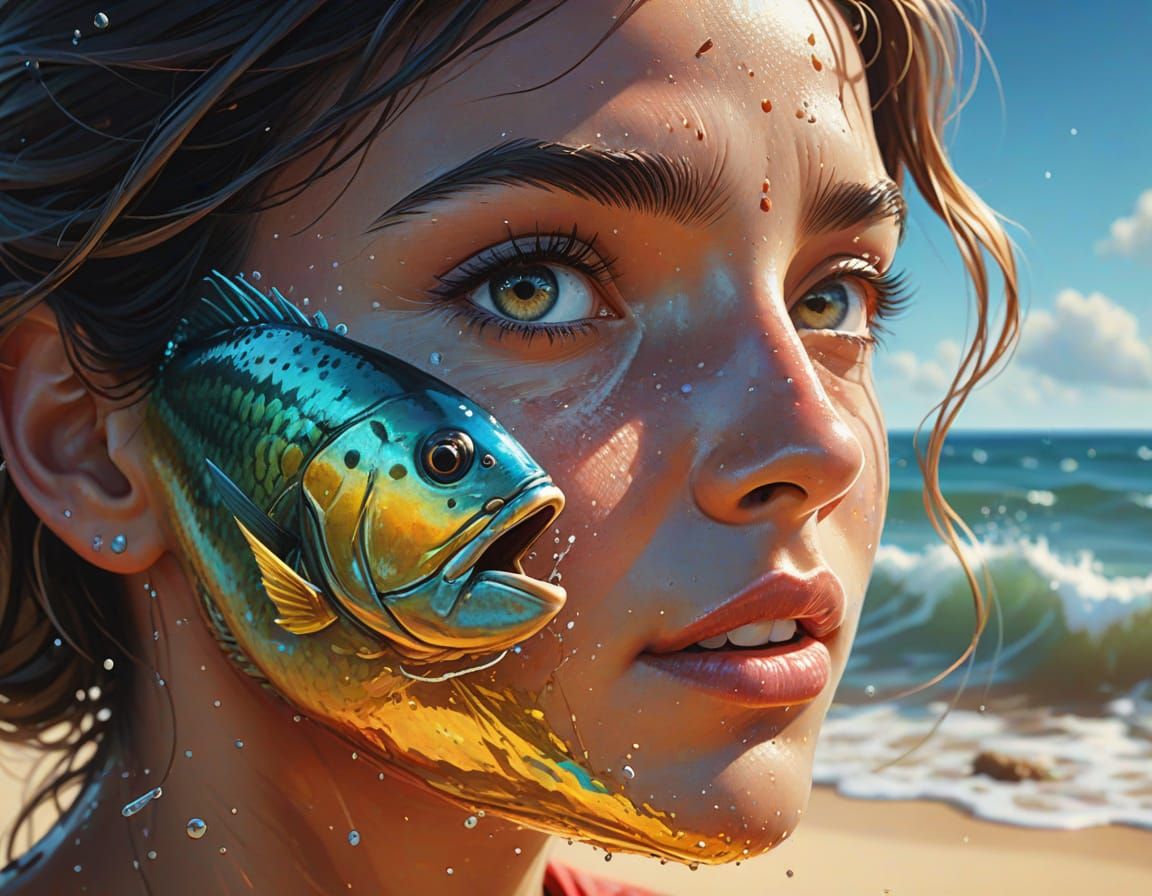 Malaysian Fisherwoman with Net: Hyperrealistic Concept Art