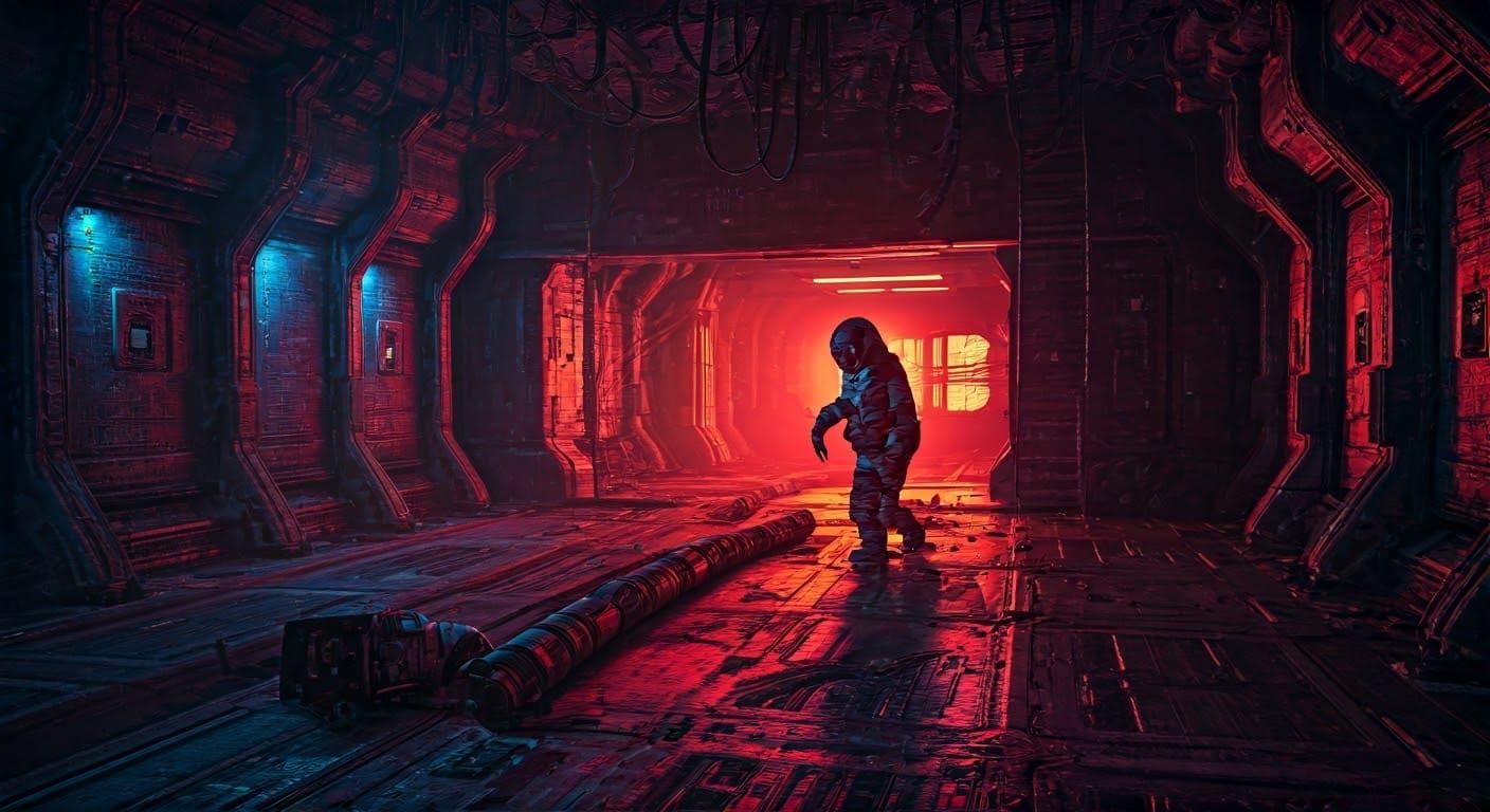 Astronaut in Abandoned Space Station During Supernova