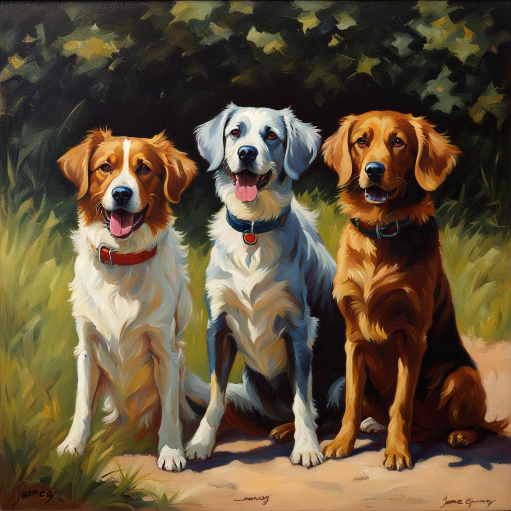 Dogs in Oil Painting Style of James Gurney