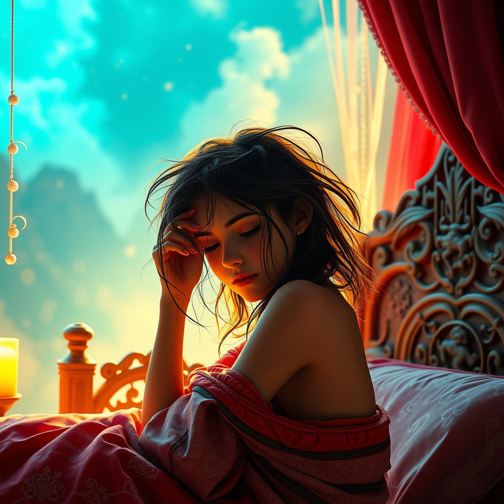 Girl Wakes in Enchanted Room as Matte Painting
