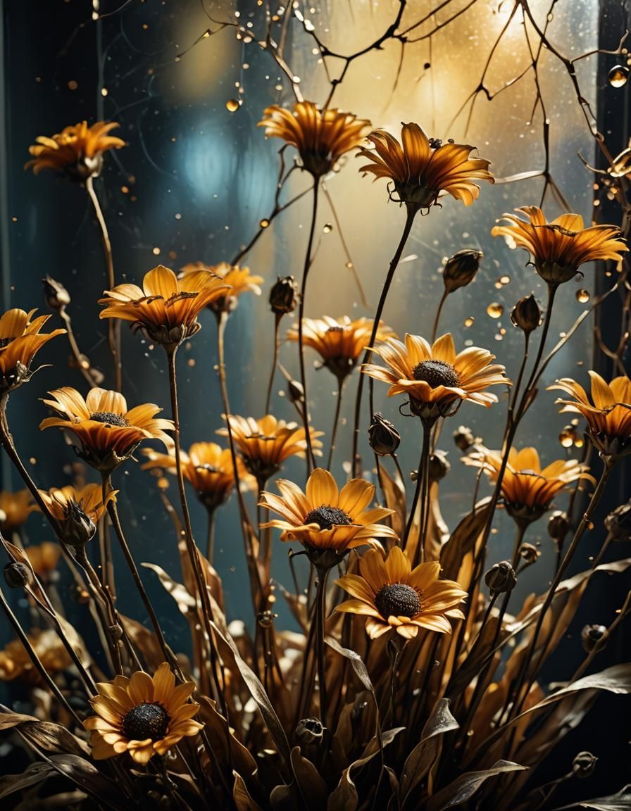 Surreal Alien Flowers in Golden Light