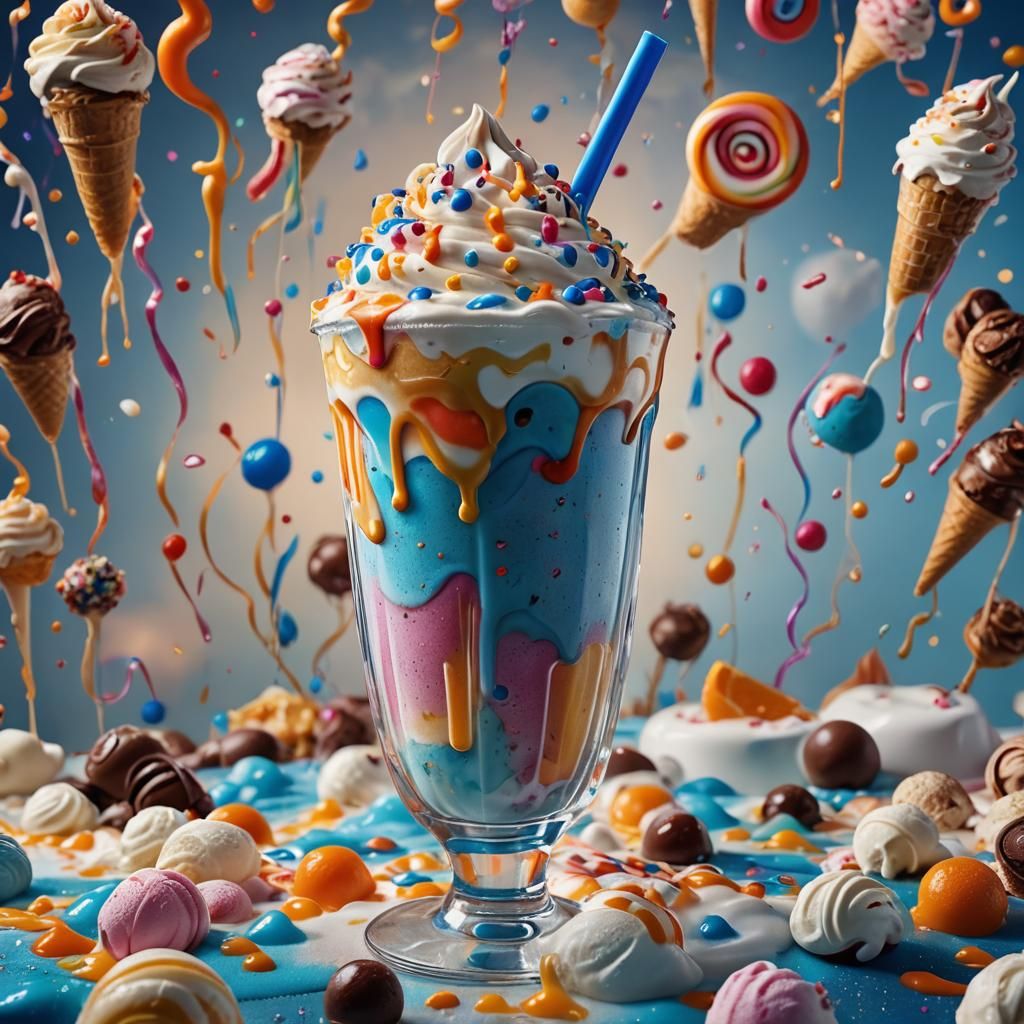 Photorealistic Milkshake with Ice Cream in Vibrant Colors