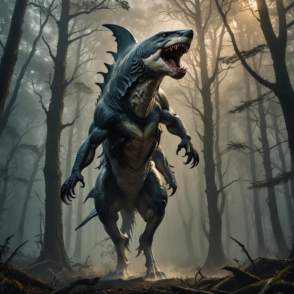 Great White Shark Horse Hybrid in Dark Fantasy Art